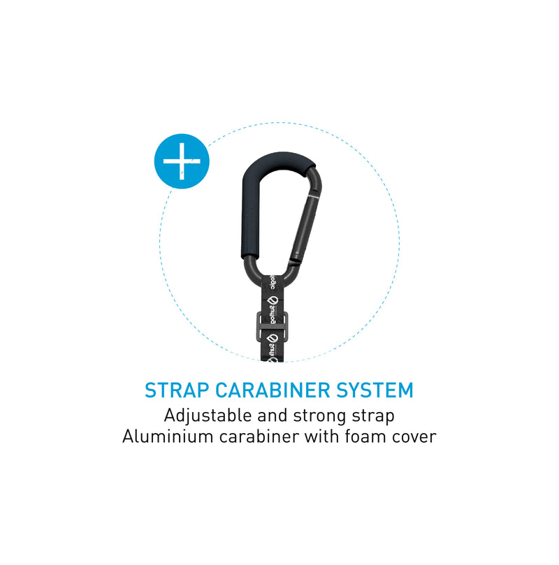 Features of the Strap Carabiner System with Adjustable and Strong Nylon Strap and Carabiner with Protective Foam Cover For Use with Double System Wetsuit Accessory Hanger