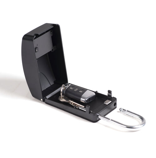 Surflogic Black Maxi Key Vault Car Key Lock Box Photo with box open and car key inside