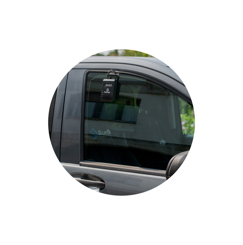Demonstration of Surflogic Car Window Key Vault Lock Box Window Hanging Accessory In Use On Car